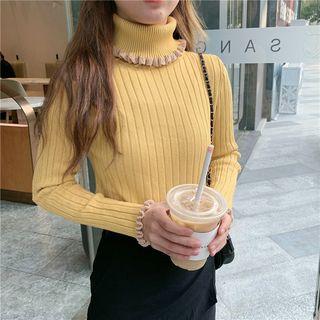 Mock Two Piece Frill Trim Knit Top