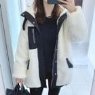 Stand Collar Two-tone Zip-up Fleece Jacket White - One Size