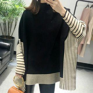 Pinstripe Panel Long-sleeve Knit Top