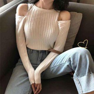 Long-sleeve Shoulder-zip Knit Top