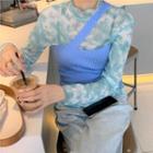 Long-sleeve Tie-dye Mock-neck Top / One-shoulder Tank Top