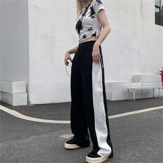 Elastic-waist Panel Straight-cut Pants