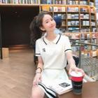 Set: Short-sleeve Knit Polo Shirt + Mini A-line Skirt