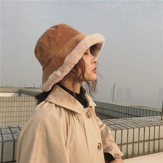 Faux Fur Trim Corduroy Bucket Hat