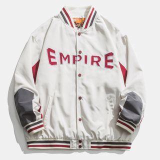 Lettering Hooded Baseball Jacket / Harem Pants