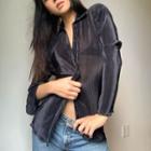 Long Sleeve Ruched See-through Shirt
