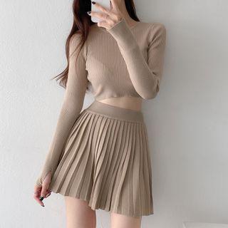 Knit Pleated Mini A-line Skirt