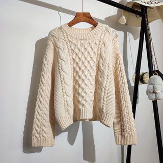 Cropped Plain Cable-knit Sweater