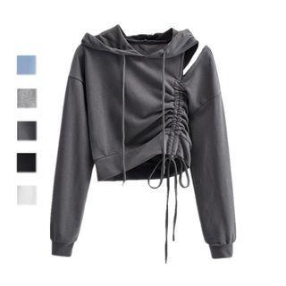 Drawstring Cold-shoulder Hoodie