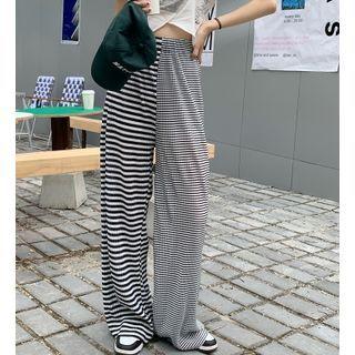 Striped Panel Wide-leg Pants Stripe - One Size