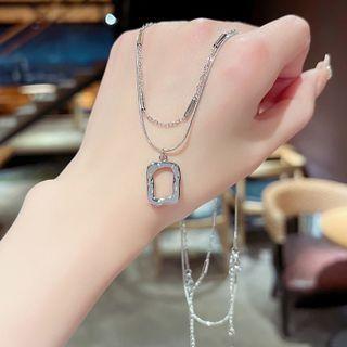 Geometric Layered Necklace X185 - 1pc - Silver - One Size