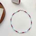 Beaded Necklace White & Blue & Red - One Size