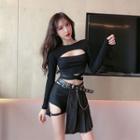 Cut-out Long-sleeve T-shirt / Mini Skirt / Shorts / Belt