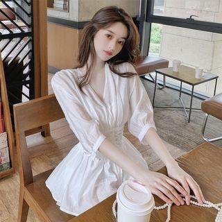 Plain Short-sleeve Top / High Waist Plain Shorts