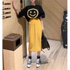 Printed Crewneck Short-sleeve Top / High-waist Skirt