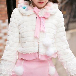 Pom Pom Detail Lace Trim Single-button Jacket