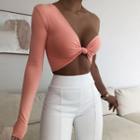 Long-sleeve One-shoulder Twisted Crop Top