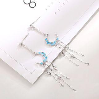 925 Sterling Silver Moon Fringed Earring 1 Pair - 925 Sterling Silver - Moon Fringed Earring - One Size