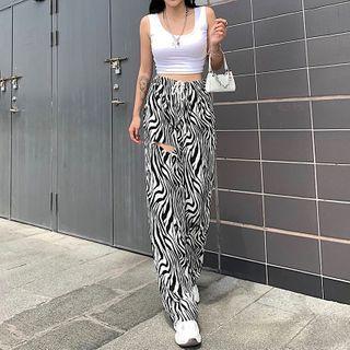 Cutout Wide-leg Zebra Print Pants