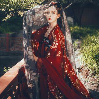 Hanfu Long-sleeve Top / Strapless Maxi Dress / Set