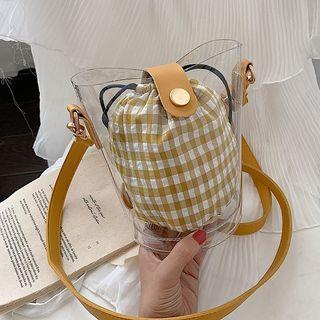 Set: Pvc Bucket Bag + Plaid Pouch