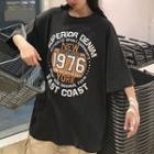 Frayed Edge Printed Elbow-sleeve T-shirt