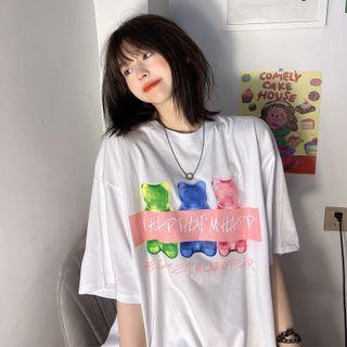 Short-sleeve Gummy Bear Print T-shirt