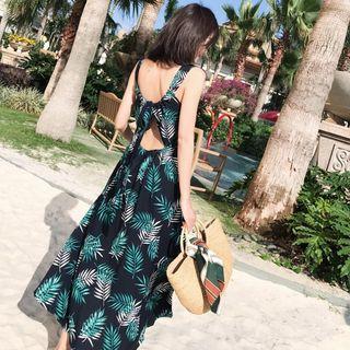 Leaf Print Midi Sundress