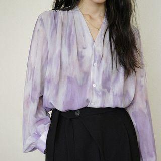 Long-sleeve Tie-dye Chiffon Blouse