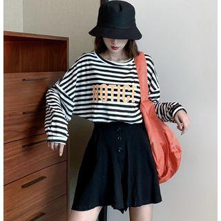 Set: Striped Long-sleeve T-shirt + Wide Leg Shorts
