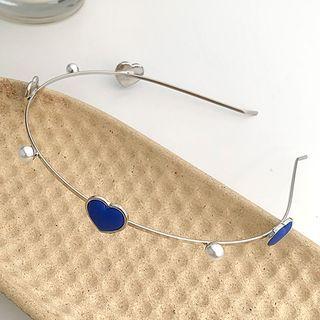 Heart Faux Pearl Alloy Headband Blue - One Size