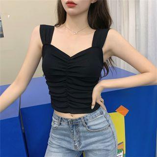 Sleeveless Shirred Cropped Knit Top