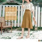 Slit-side Ruffle Plain Midi Skirt