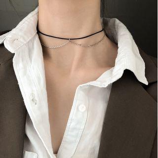 Layered Choker 925 Silver - Black & Silver - One Size