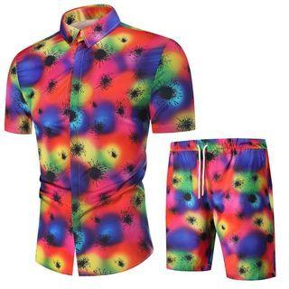 Set: Short-sleeve Print Shirt + Loose Fit Shorts