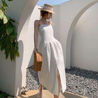 Spaghetti Strap Front-slit Midi A-line Dress