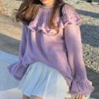 Ruffle Trim Sweater Violet - One Size
