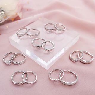 Couple Matching Rhinestone Heart Gold Plated Open Ring