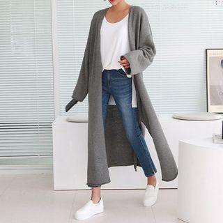 Open-front Deep-slit Maxi Cardigan