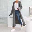 Open-front Deep-slit Maxi Cardigan