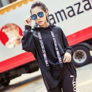 Sports Lettering Strap Hooded Sweatshirt