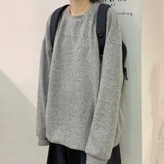 Oversized Long-sleeve Plain Knit Sweater