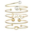 Set Of 5: Faux Pearl / Love Lettering Bangle (assorted Designs) Set Of 5 - As Shown In Figure - One Size