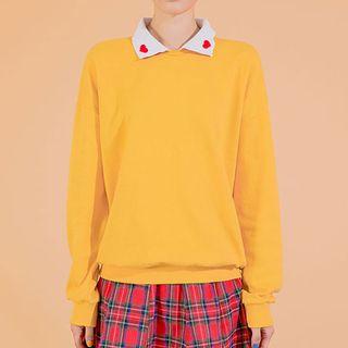 Heart Print Contrast-collar Top