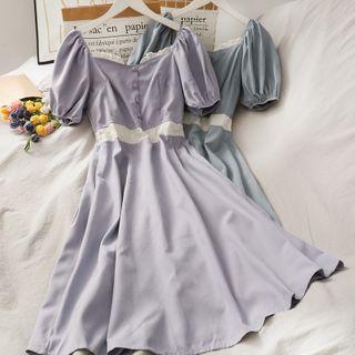 Boatneck Lace-panel A-line Dress