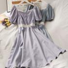 Boatneck Lace-panel A-line Dress