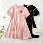 Strawberry-embroidered A-line Polo Dress