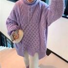 Plain Turtle-neck Loose-fit Long-sleeve Cable-knit Sweater