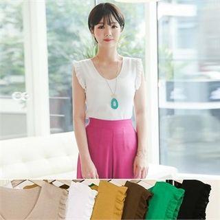 U-neck Frill-sleeve Knit Top