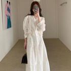 Long-sleeve Lace Blouse / Midi A-line Skirt